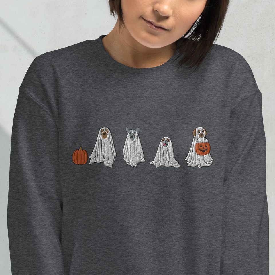 Embroidered Ghost Dog Halloween Unisex Sweatshirt, Halloween Dog Lover