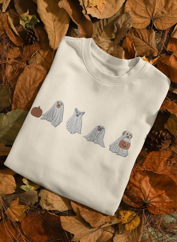 Embroidered Ghost Dog Halloween Unisex Sweatshirt, Halloween Dog Lover