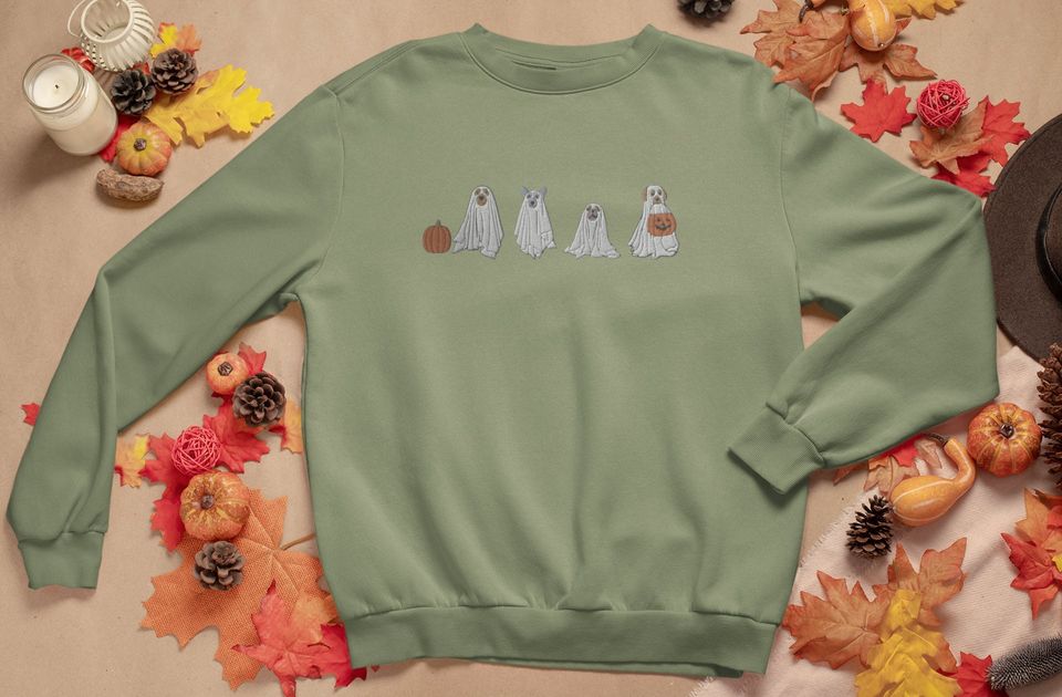Embroidered Ghost Dog Halloween Unisex Sweatshirt, Halloween Dog Lover