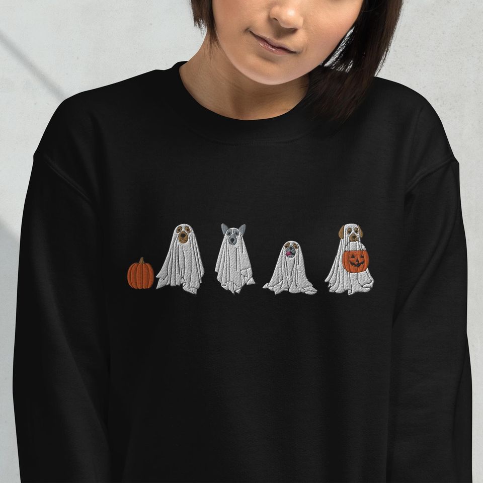 Embroidered Ghost Dog Halloween Unisex Sweatshirt, Halloween Dog Lover