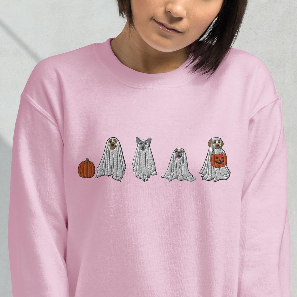 Embroidered Ghost Dog Halloween Unisex Sweatshirt, Halloween Dog Lover