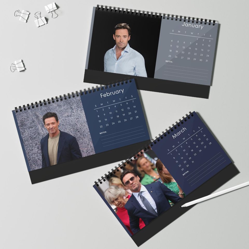 Hugh Jackman 2026 Desk Calendar | Premium Spiral Bound Celebrity Photo Calendar | Gift for Fans & Stylish Desk Decor