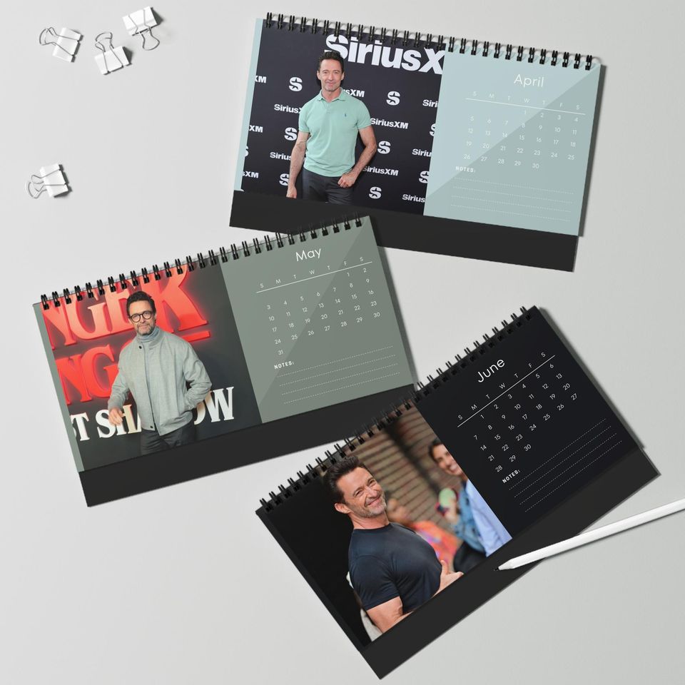 Hugh Jackman 2026 Desk Calendar | Premium Spiral Bound Celebrity Photo Calendar | Gift for Fans & Stylish Desk Decor