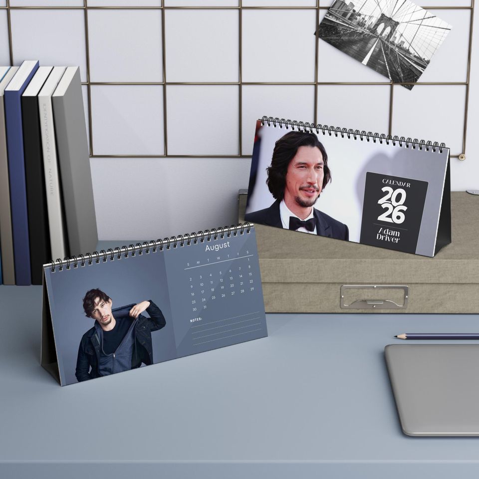 Adam Driver 2026 Desk Calendar | Premium Spiral Bound Celebrity Photo Calendar | Stylish Gift for Fans & Desk Dcor