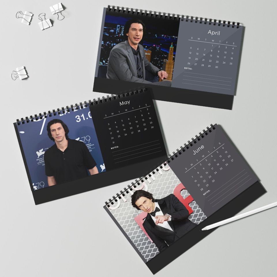 Adam Driver 2026 Desk Calendar | Premium Spiral Bound Celebrity Photo Calendar | Stylish Gift for Fans & Desk Dcor