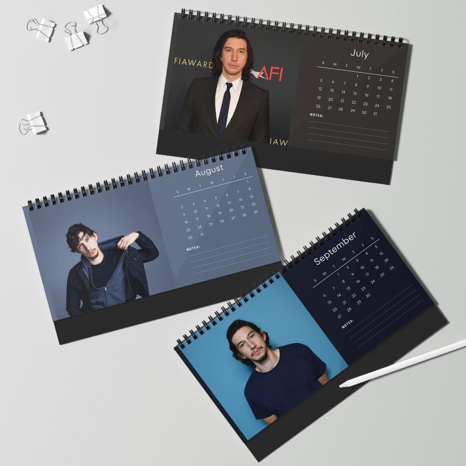 Adam Driver 2026 Desk Calendar | Premium Spiral Bound Celebrity Photo Calendar | Stylish Gift for Fans & Desk Dcor
