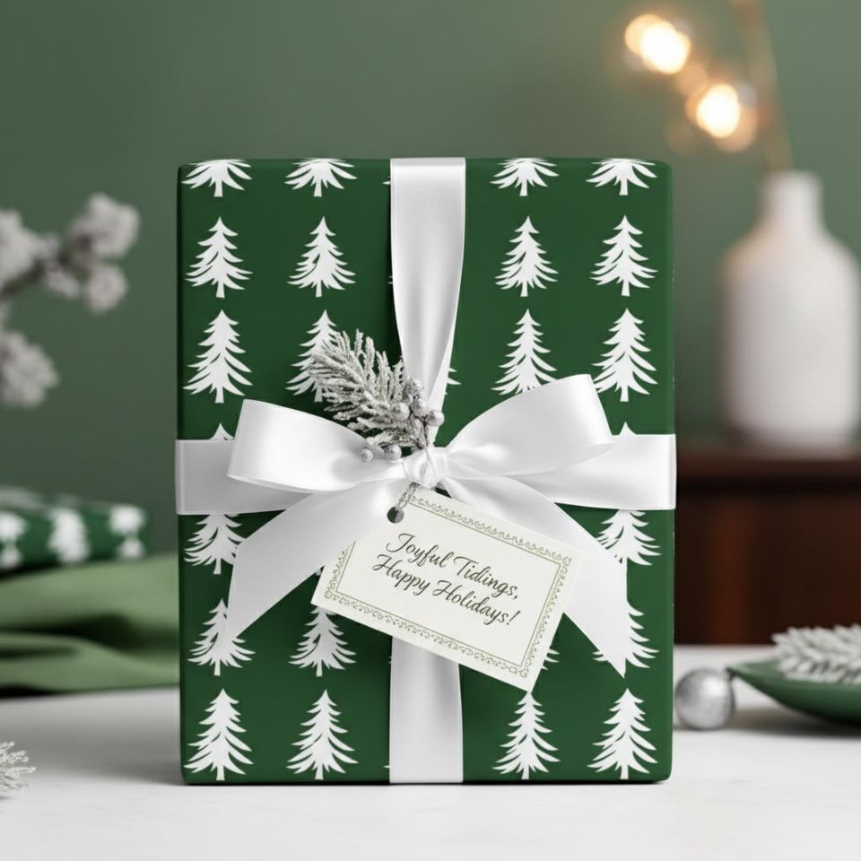 Dark Green Christmas Tree Wrapping Paper Holiday Gift Wrap