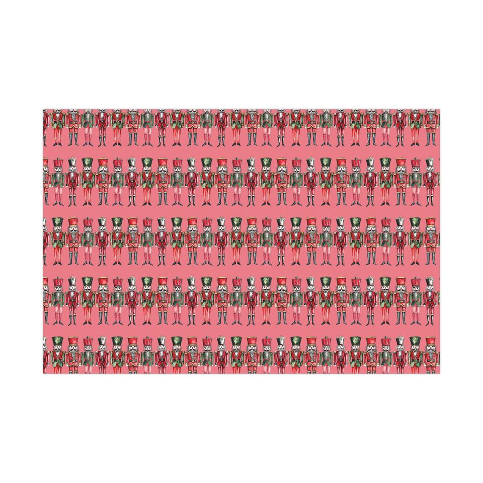 Nutcracker Christmas Wrapping Paper Pink Red Green Holiday Gift Wrap