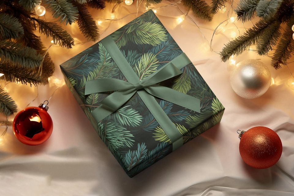 Colorado Spruce Tree Gift Wrap, Evergreen Christmas Wrapping Paper, Dark Green