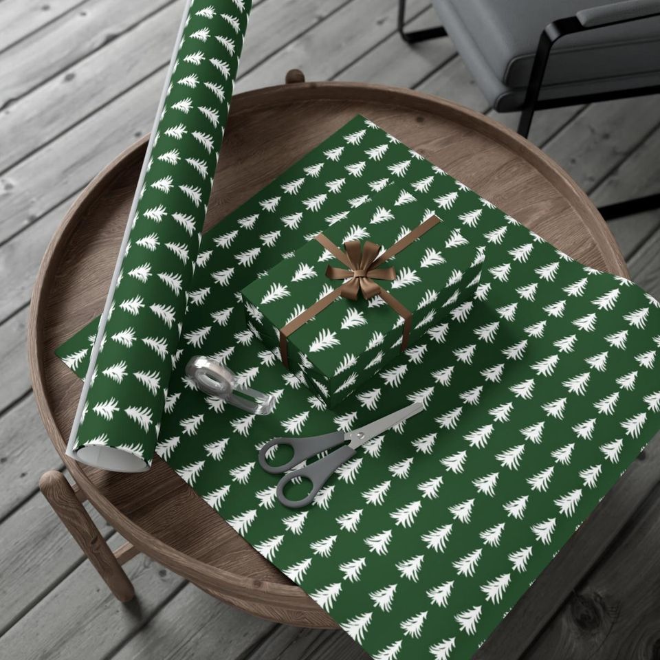 Dark Green Christmas Tree Wrapping Paper Holiday Gift Wrap