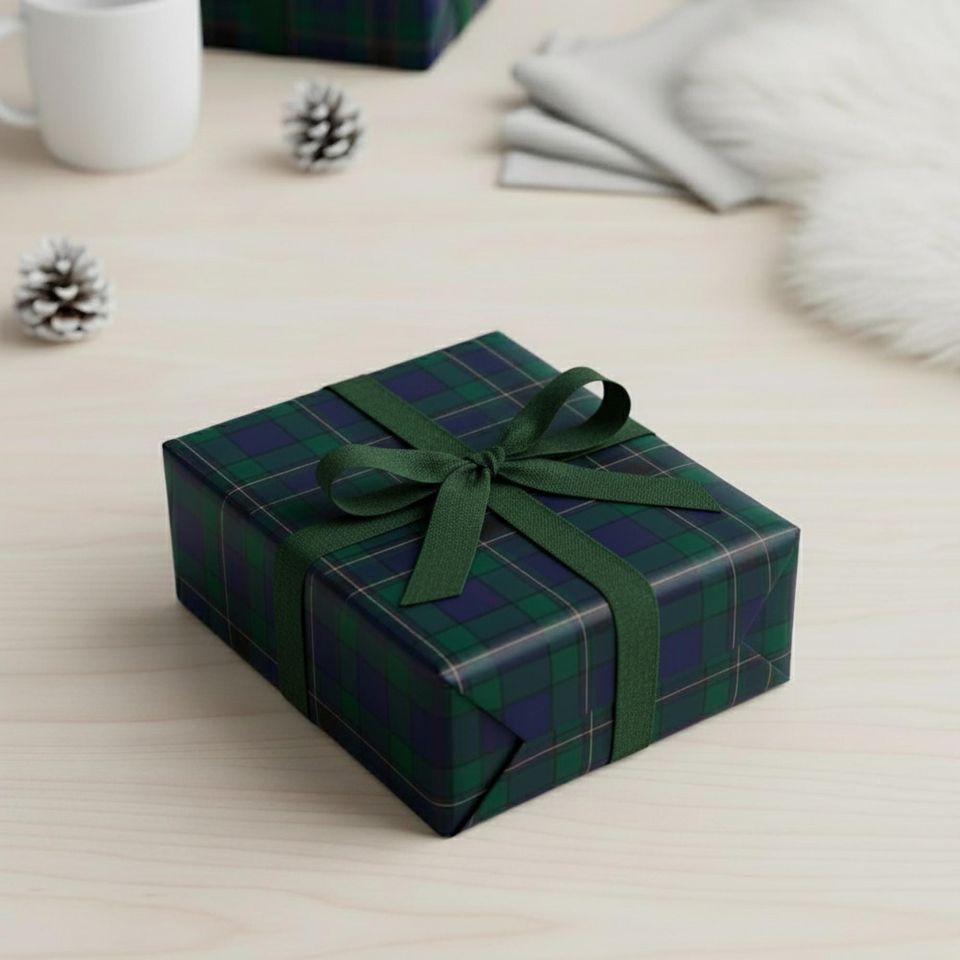 Plaid Tartan Wrapping Paper, Dark Green Gift Wrap, Purple Blue Holiday Christmas Paper