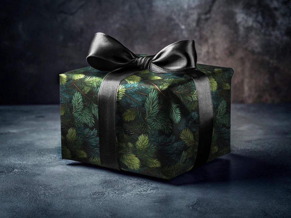 Colorado Spruce Tree Gift Wrap, Evergreen Christmas Wrapping Paper, Dark Green