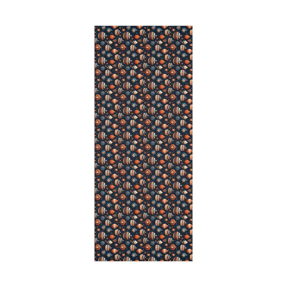 Navy Christmas Wrapping Paper: Festive Ornaments, Stars, Retro Style