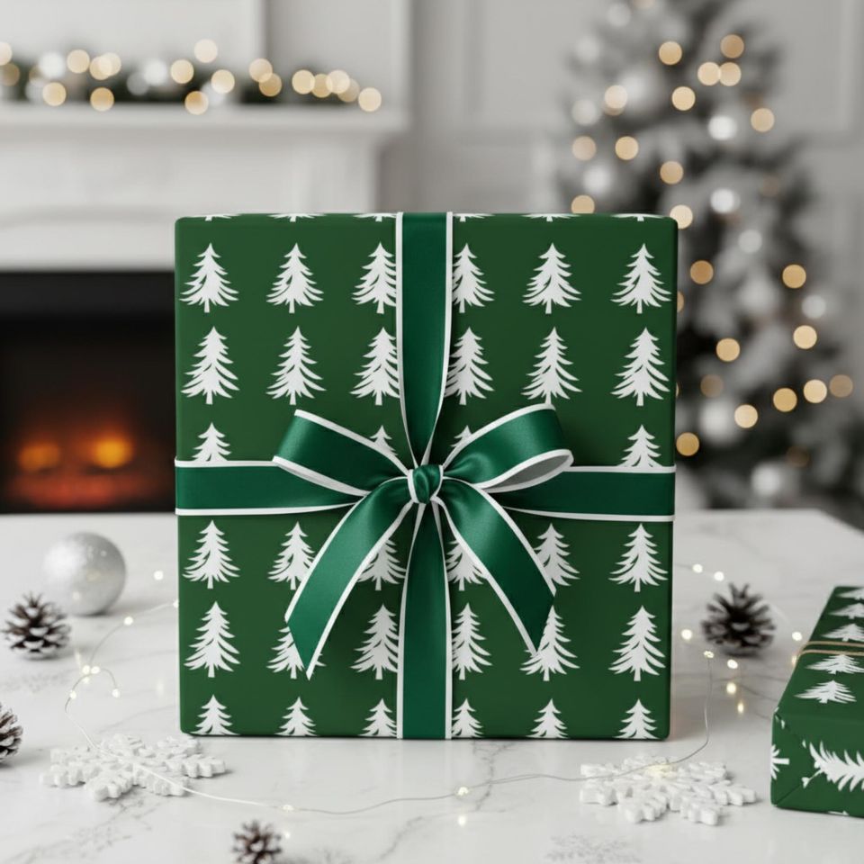 Dark Green Christmas Tree Wrapping Paper Holiday Gift Wrap