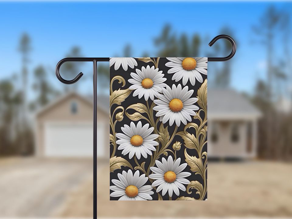 Daisy Garden Flag  Black & Gold Baroque Spring Decor