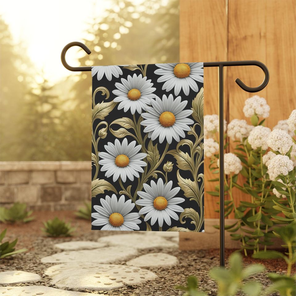 Daisy Garden Flag  Black & Gold Baroque Spring Decor
