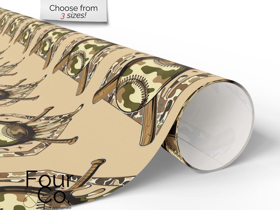 Camo Baseball Drip Wrapping Paper, Baseball Gift Wrap