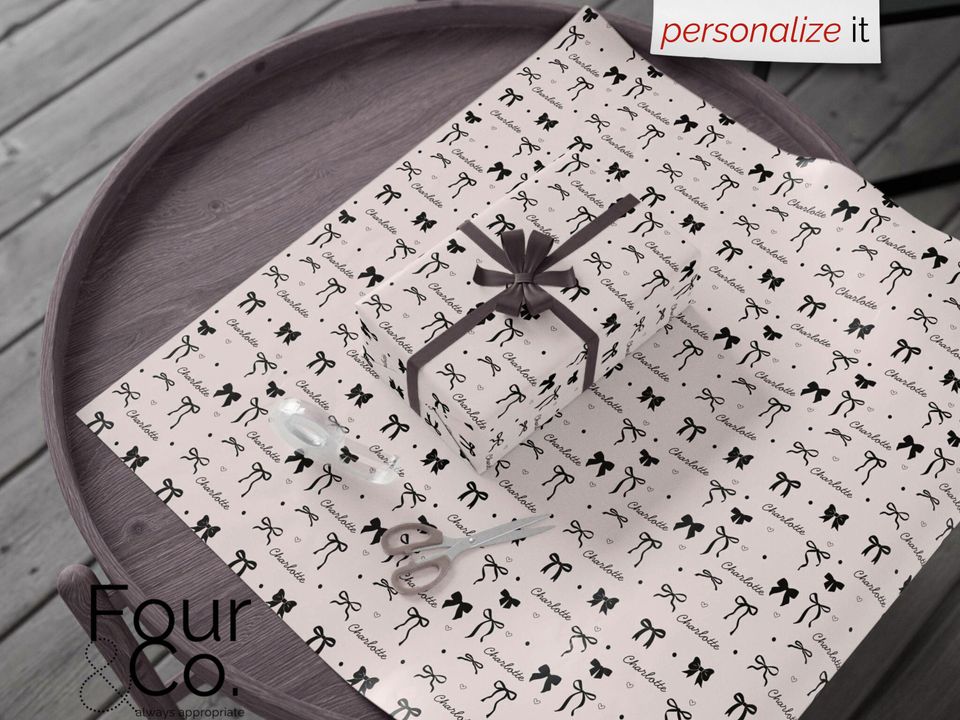 Personalized Name Wrapping Paper, Custom Gift Wrap, Coquette Gift Wrap