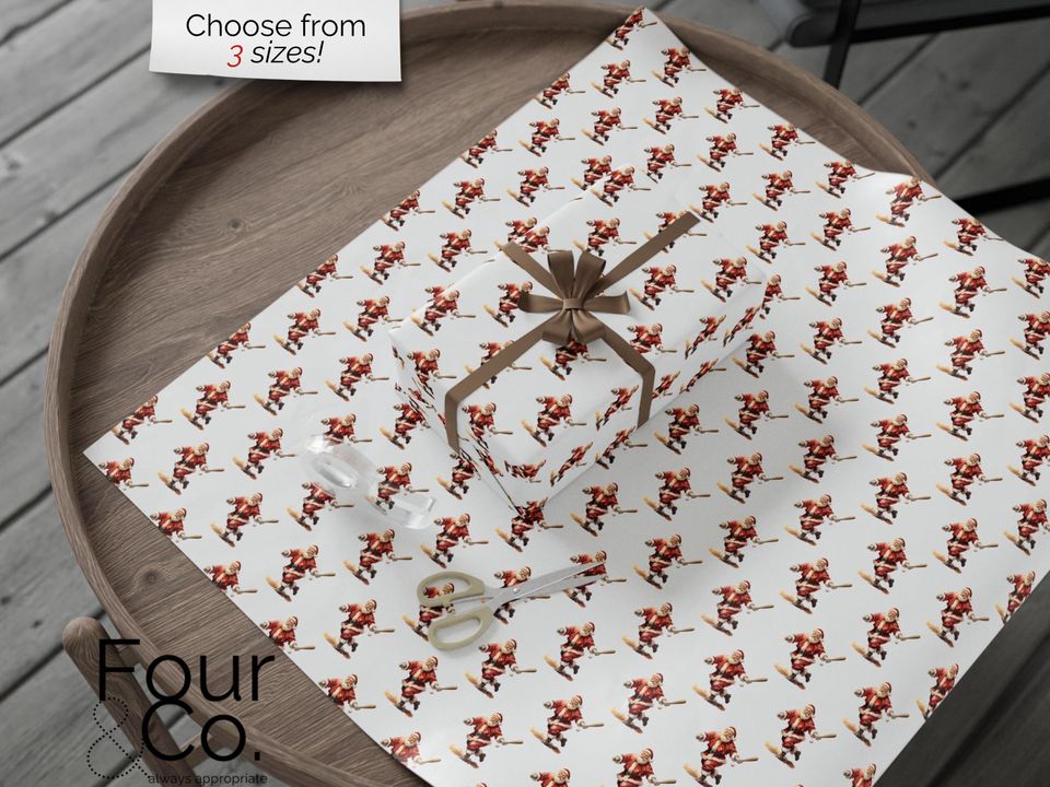 Santa Playing Baseball Wrapping Paper, Boy Christmas Gift Wrap