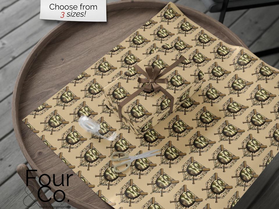 Camo Baseball Drip Wrapping Paper, Baseball Gift Wrap
