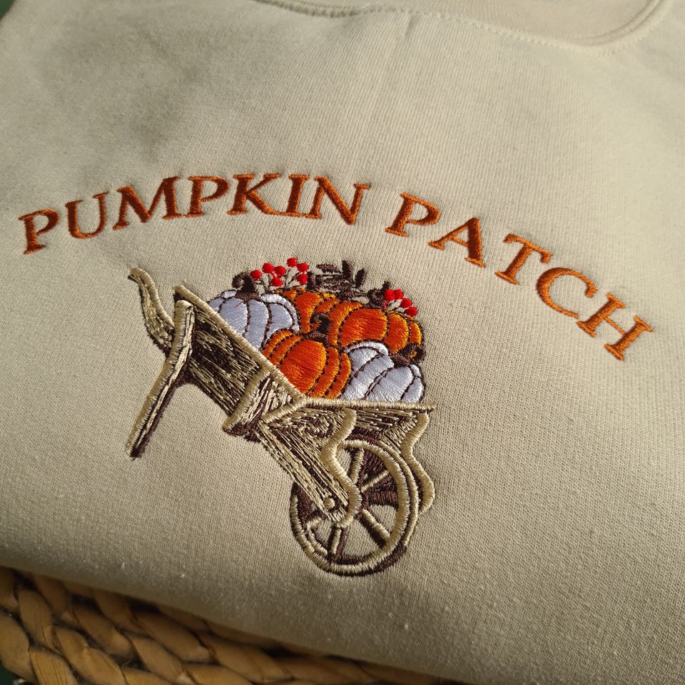 Pumpkin Patch Embroidered Crewneck, Halloween Embroidered Sweatshirt