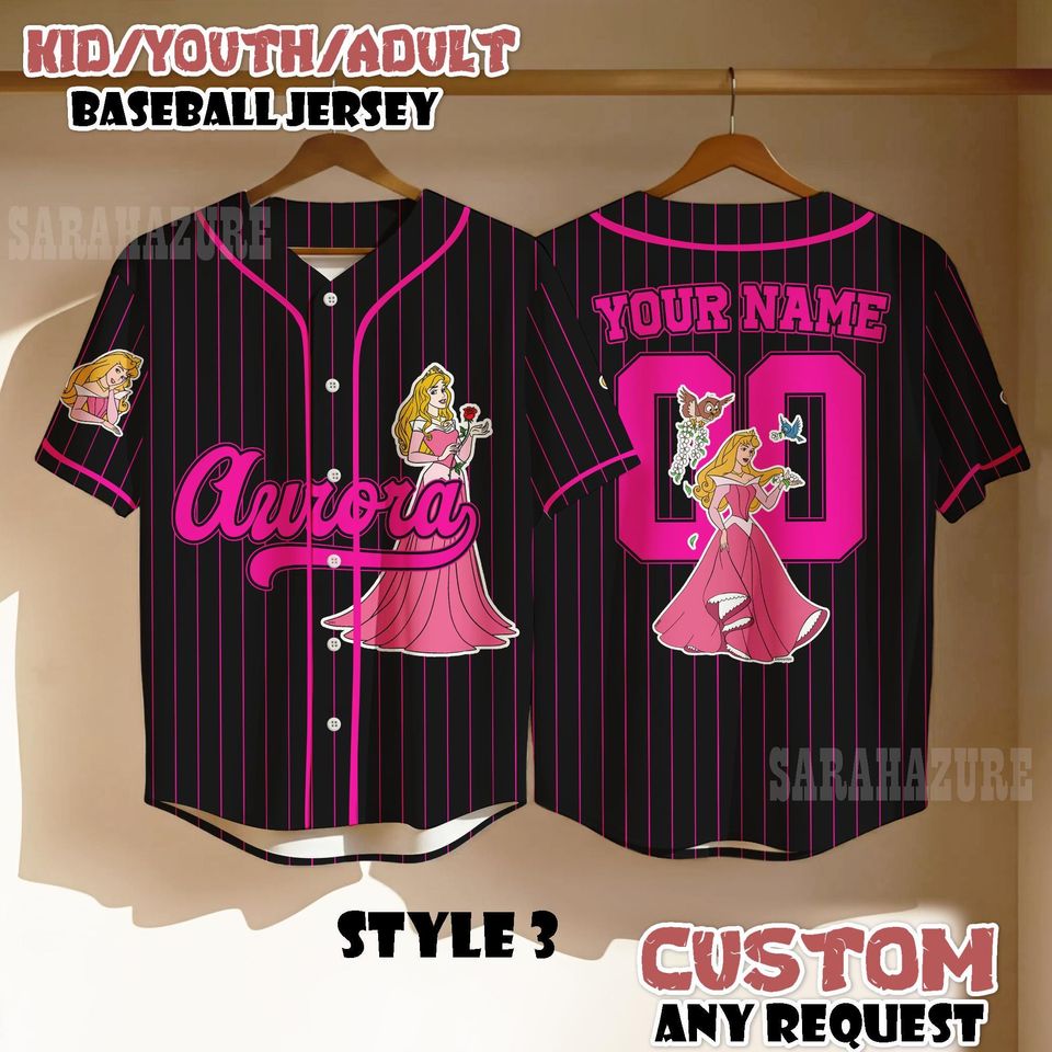 Custom Aurora Sleeping Beauty Baseball Jersey, Gift For Baseball Fan Disney Princess Matching Tee