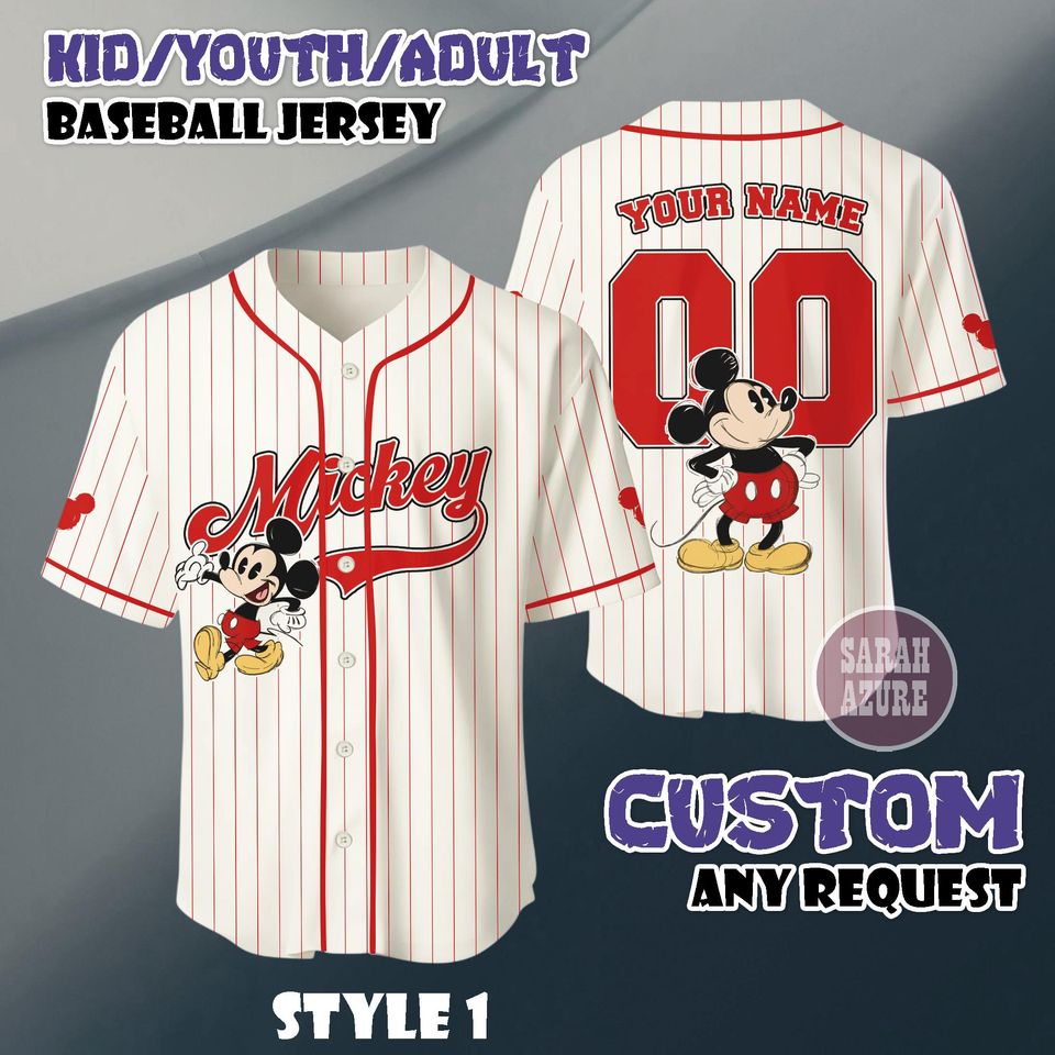 Custom Mickey and Friends Baseball Jersey, Disneyland Theme Park Apparel