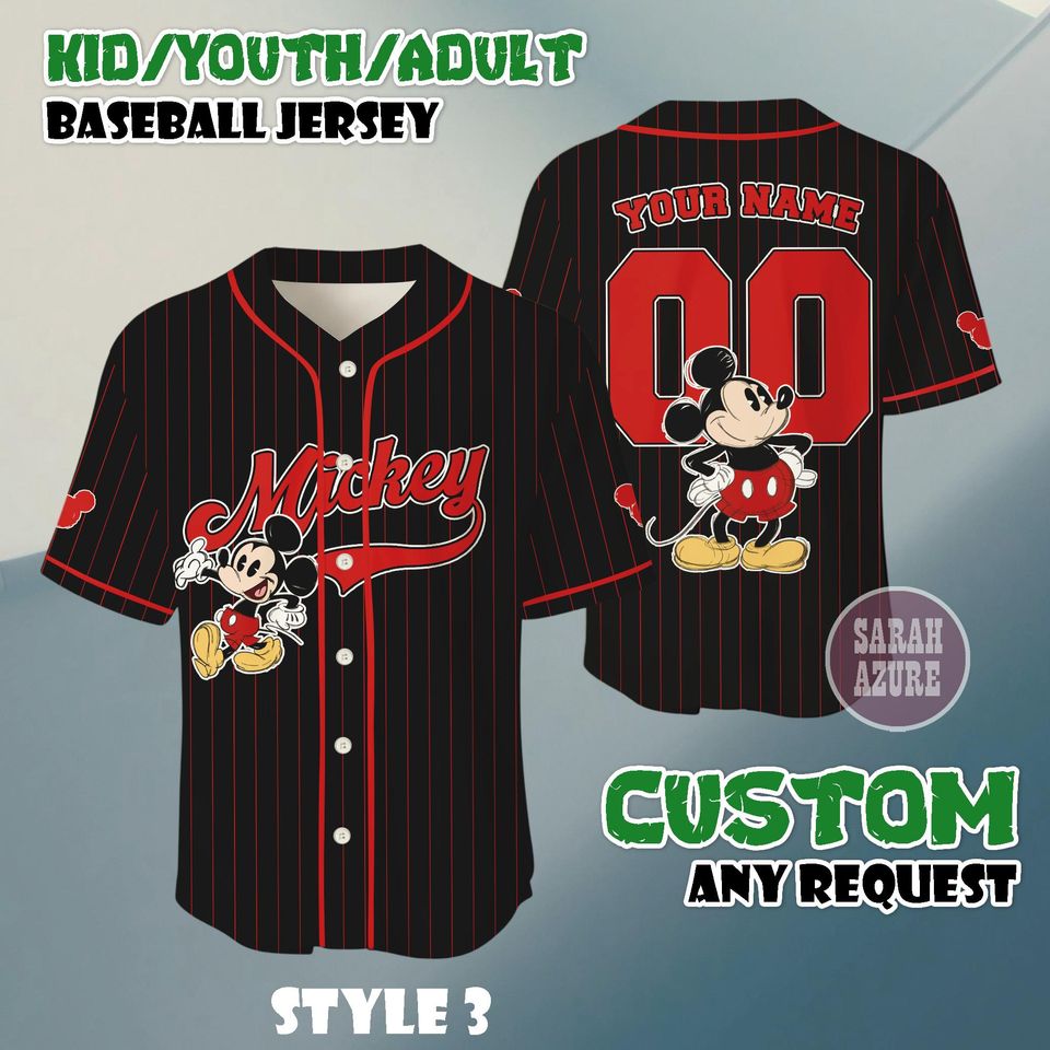 Custom Mickey and Friends Baseball Jersey, Disneyland Theme Park Apparel