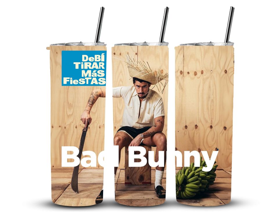 Bad Bunny Tumbler with Lid and Straw | 20oz Tumbler | Bad Bunny New Album Tumbler