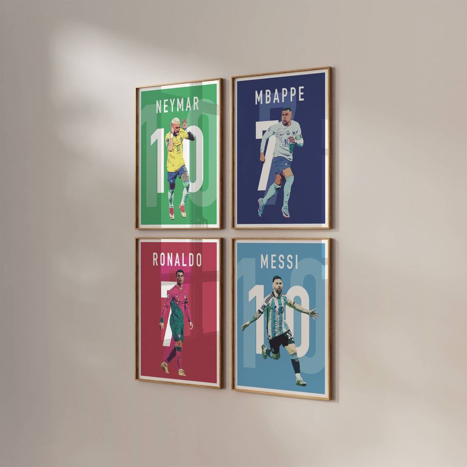 Messi Ronaldo Mbapp Neymar Poster Set World Cup Poster
