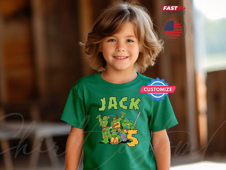Turtles Birthday Boy Black Shirt,Custom Turtle Birthday Party Shirts,Turtles Matching Tee,Anime Boy Tee,Green Turtles Shirt