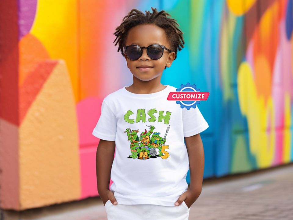 Turtles Birthday Boy Black Shirt,Custom Turtle Birthday Party Shirts,Turtles Matching Tee,Anime Boy Tee,Green Turtles Shirt
