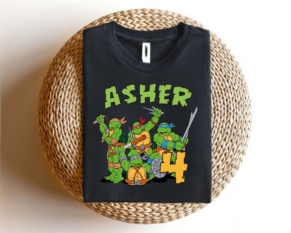 Turtles Birthday Boy Black Shirt,Custom Turtle Birthday Party Shirts,Turtles Matching Tee,Anime Boy Tee,Green Turtles Shirt