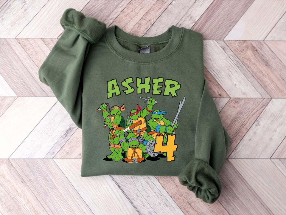Turtles Birthday Boy Black Shirt,Custom Turtle Birthday Party Shirts,Turtles Matching Tee,Anime Boy Tee,Green Turtles Shirt