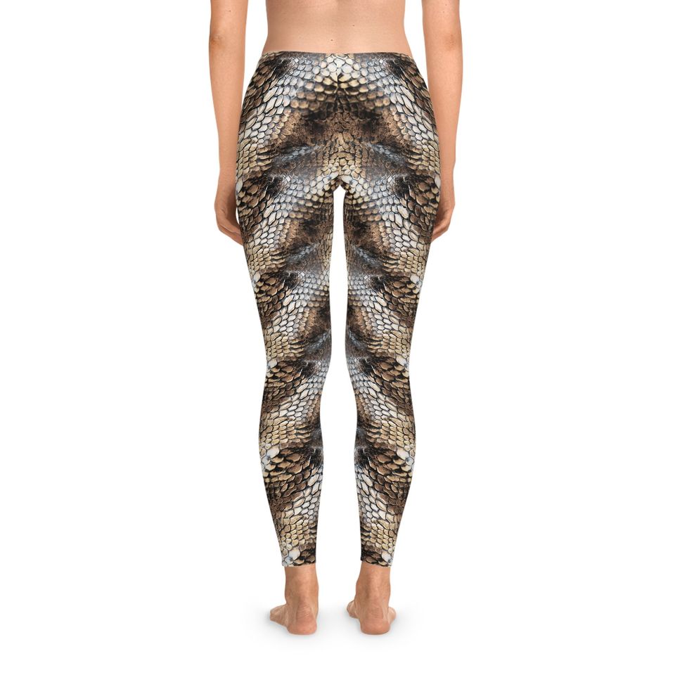 Snake Skin Leggings, Realistic Snake Pattern, Brown and Beige