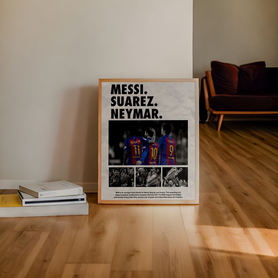 Custom Sports Poster of MSN (Messi, Suarez, Neymar) Vertical Wall Art for Home Decor