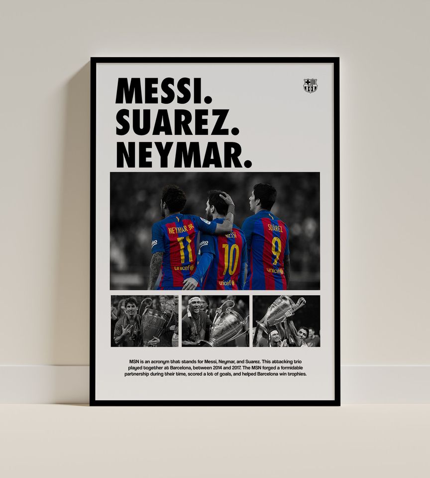 Custom Sports Poster of MSN (Messi, Suarez, Neymar) Vertical Wall Art for Home Decor