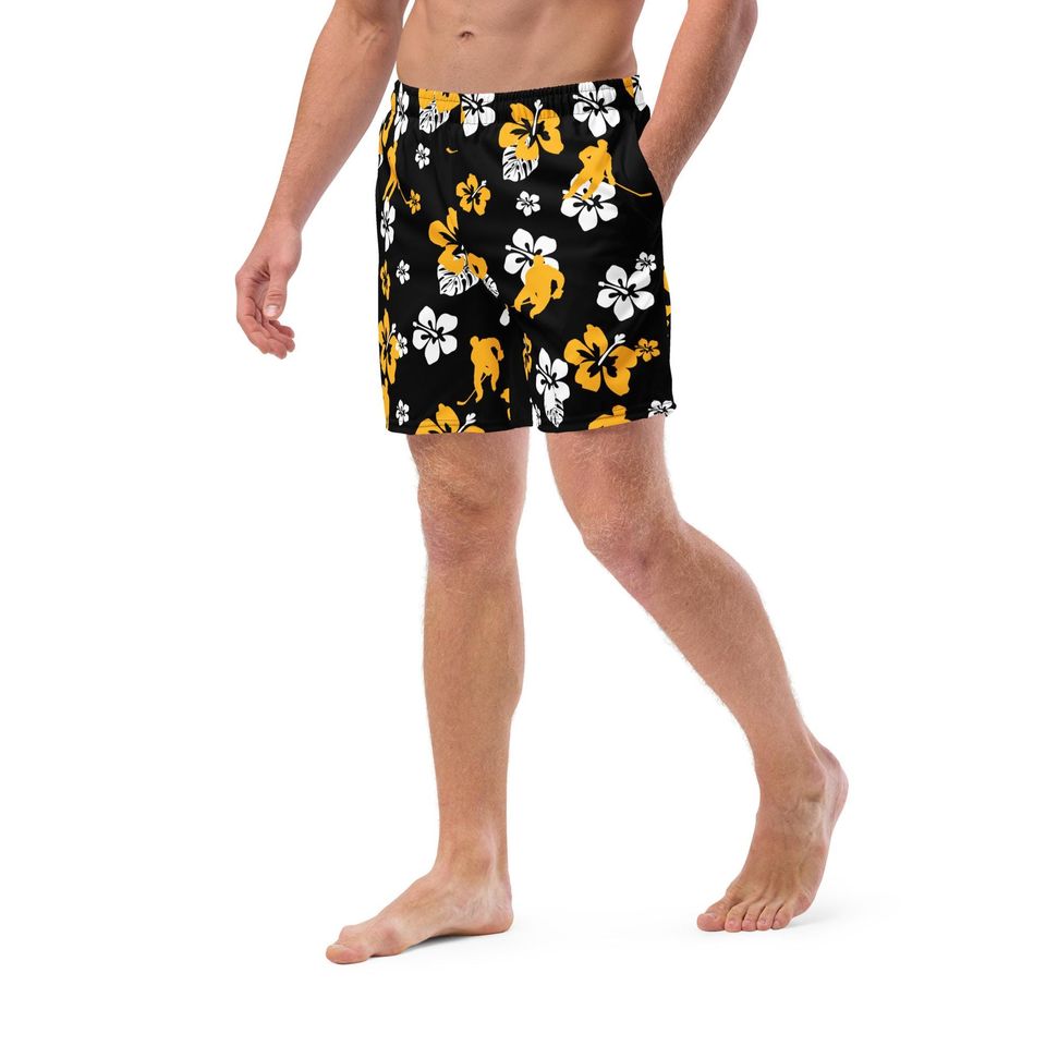 Men's Hockey Swim Trunks with Boston Bruins Hawaiian Design