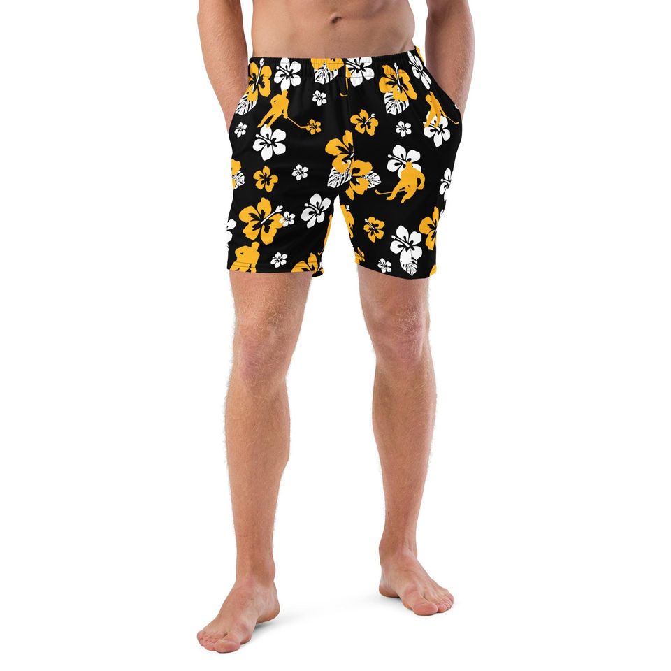 Men's Hockey Swim Trunks with Boston Bruins Hawaiian Design