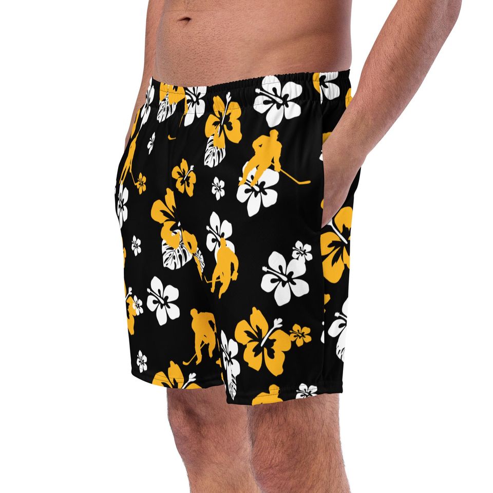 Men's Hockey Swim Trunks with Boston Bruins Hawaiian Design