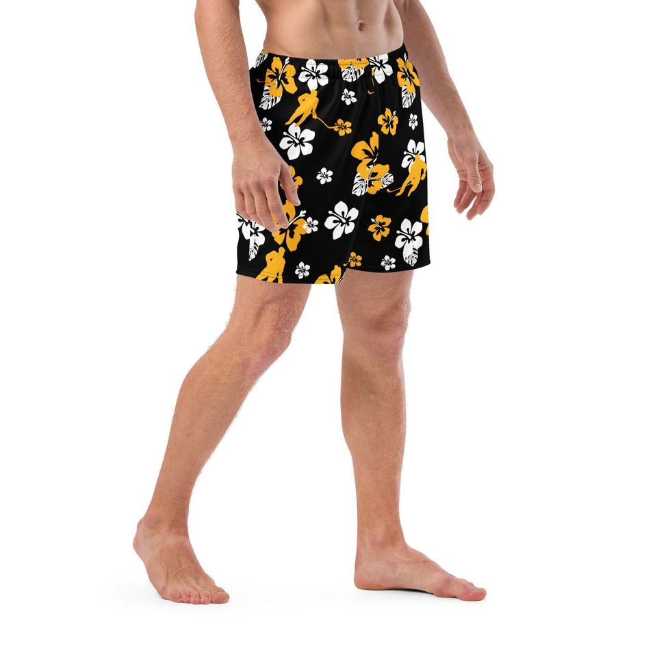 Men's Hockey Swim Trunks with Boston Bruins Hawaiian Design