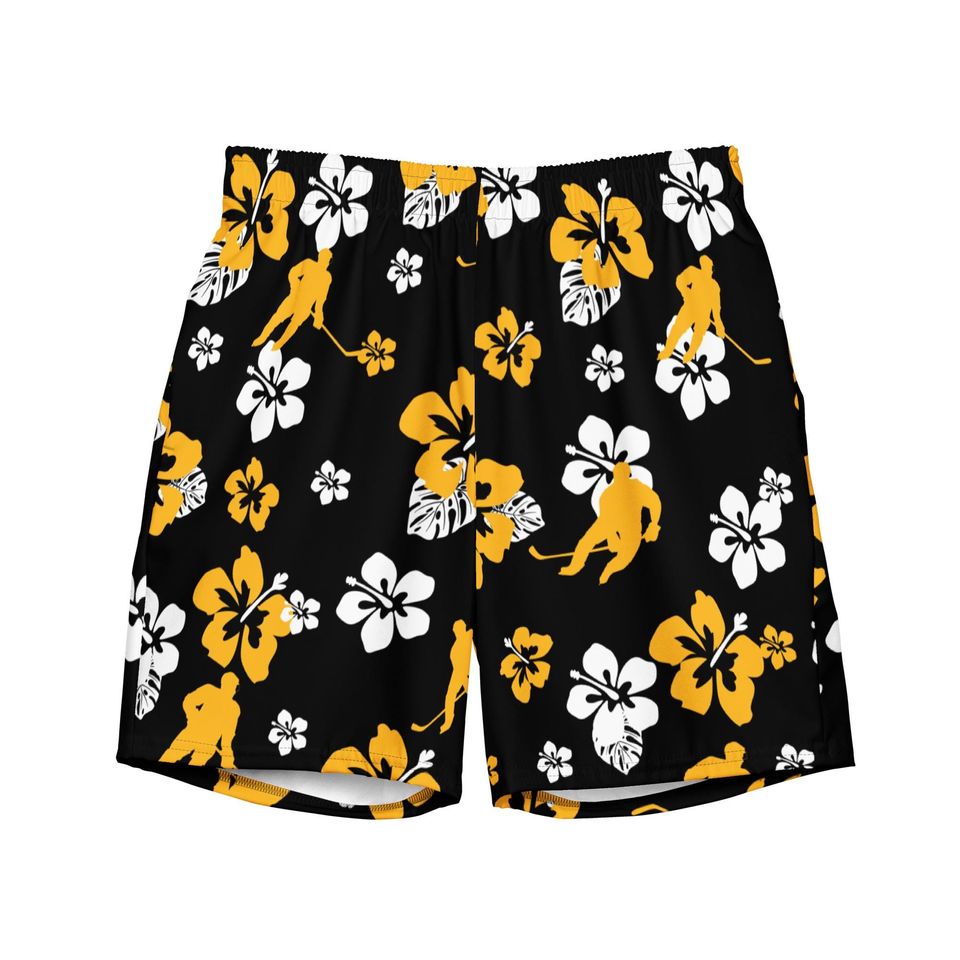 Men's Hockey Swim Trunks with Boston Bruins Hawaiian Design