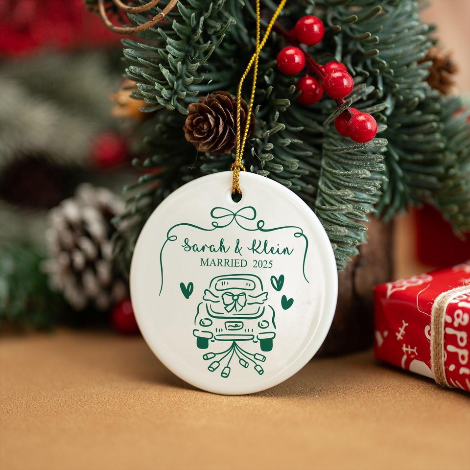 Personalized Ceramic Engagement Ornament: Mr & Mrs Keepsake, Christmas Bauble