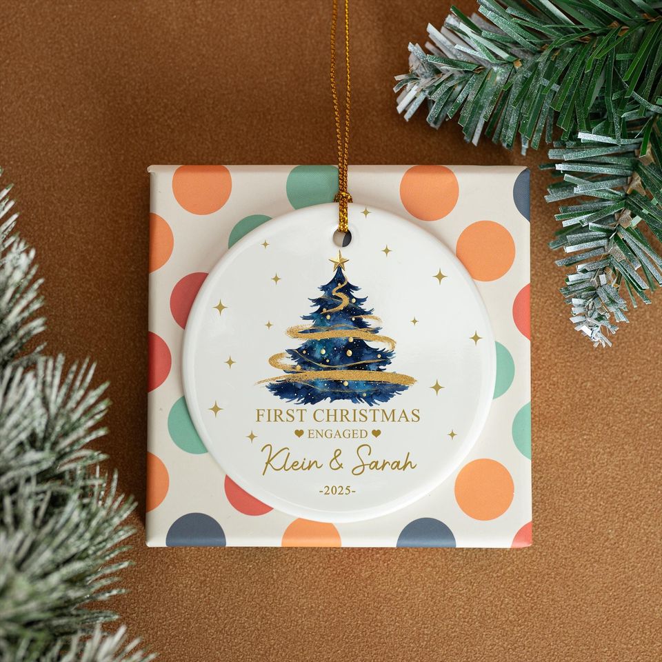 Personalized Ceramic Engagement Ornament, Mr & Mrs Keepsake