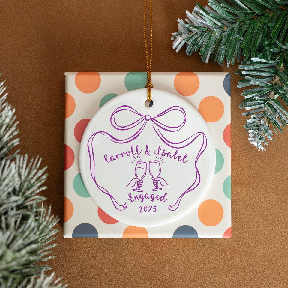 Personalized Ceramic Engagement Ornament: Mr & Mrs Keepsake, Christmas Bauble