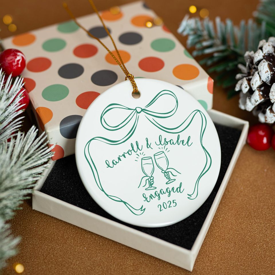 Personalized Ceramic Engagement Ornament: Mr & Mrs Keepsake, Christmas Bauble