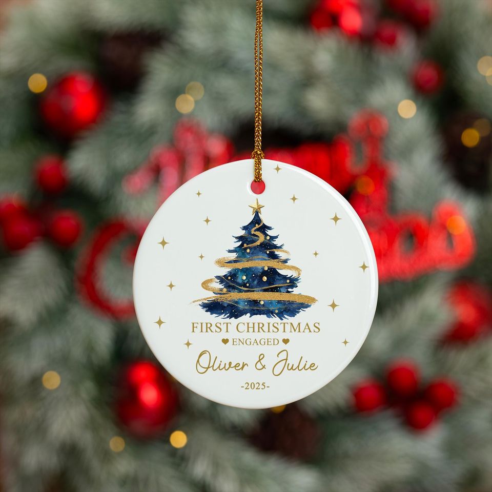 Personalized Ceramic Engagement Ornament, Mr & Mrs Keepsake