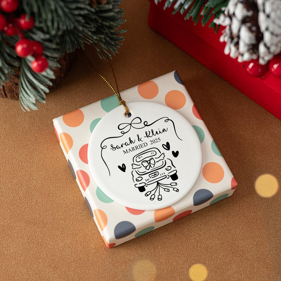 Personalized Ceramic Engagement Ornament: Mr & Mrs Keepsake, Christmas Bauble