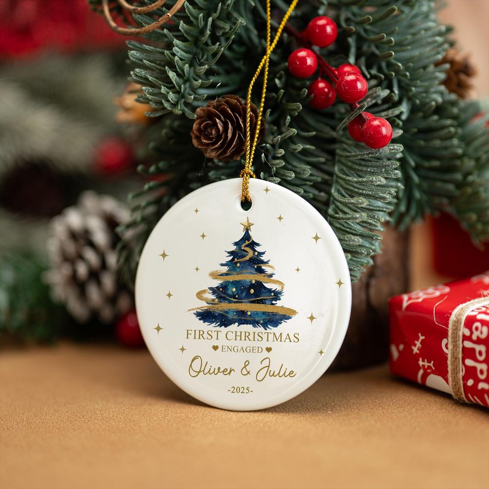 Personalized Ceramic Engagement Ornament, Mr & Mrs Keepsake