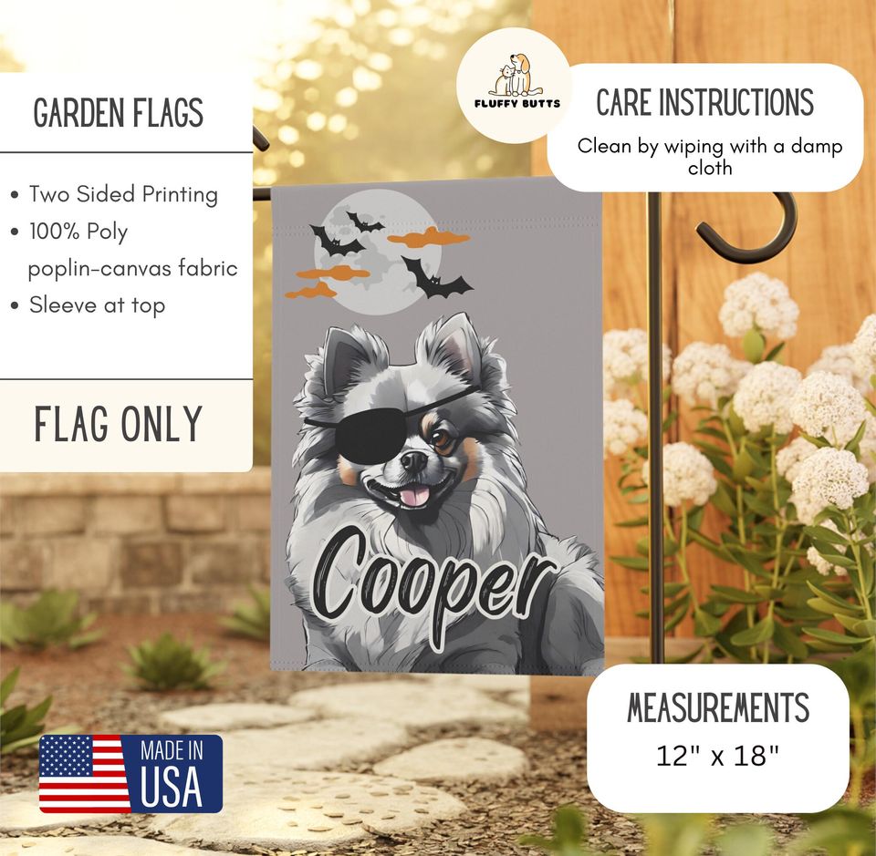 Personalized Name Pomeranian Halloween Garden Flag,Custom Dog Flags